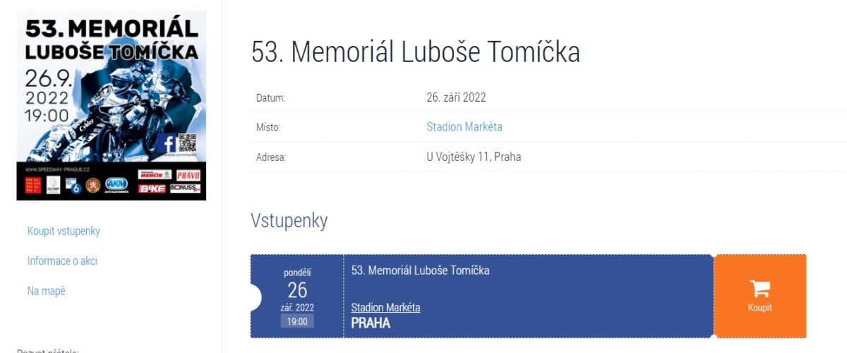 Předprodej vstupenek na Memoriál Luboše Tomíčka byl zahájen